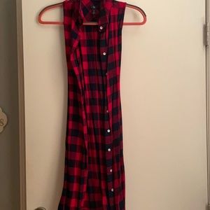 Gap plaid button down collared dress blue red